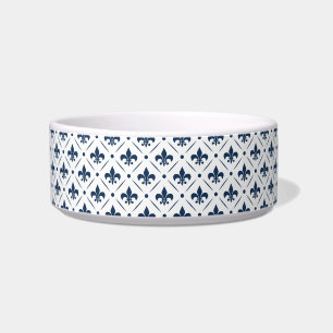 Tigela Padrão azul escuro Fleur De Lis sobre fundo branco
