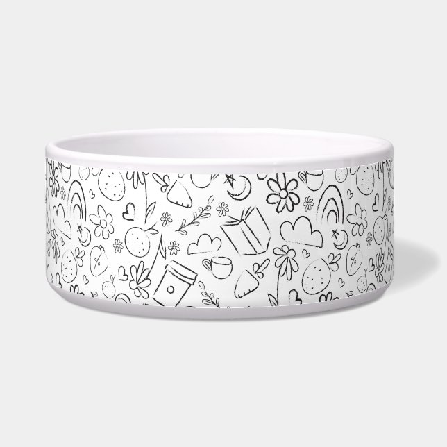 Tigela Padrão contínuo de doodle preto e branco de coisas (Frente)