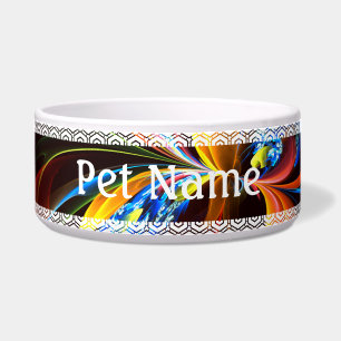 Tigela Padrão de Abstrato de Arte Floral Azul Laranja Mod