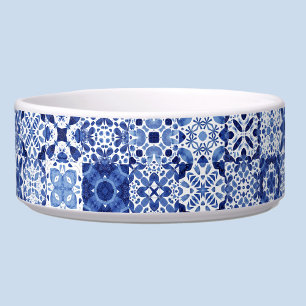 Tigela Padrão de Azulejo Azul Branco Mediterrâneo em Aqua