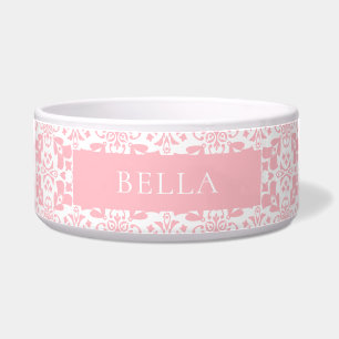 Tigela Padrão de Azulejo Rosa Branco Elegante Animal de E