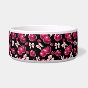Tigela Padrão de Cereja Coquette com Laço Rosa Estético 