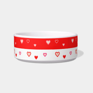 Tigela Padrão de Coração Fofo em Vermelho e Branco