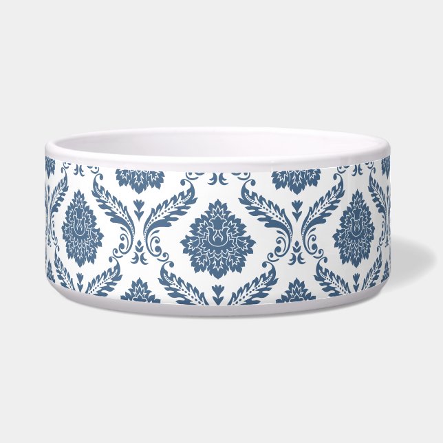 Tigela Padrão de Damasco Rococó Azul sobre Branco (Frente)
