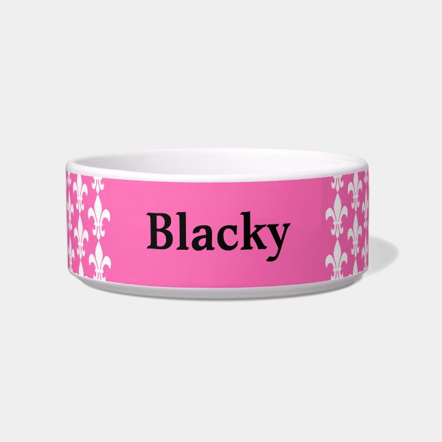 Tigela Padrão de Fleur de Lis, branco e rosa quente (Frente)