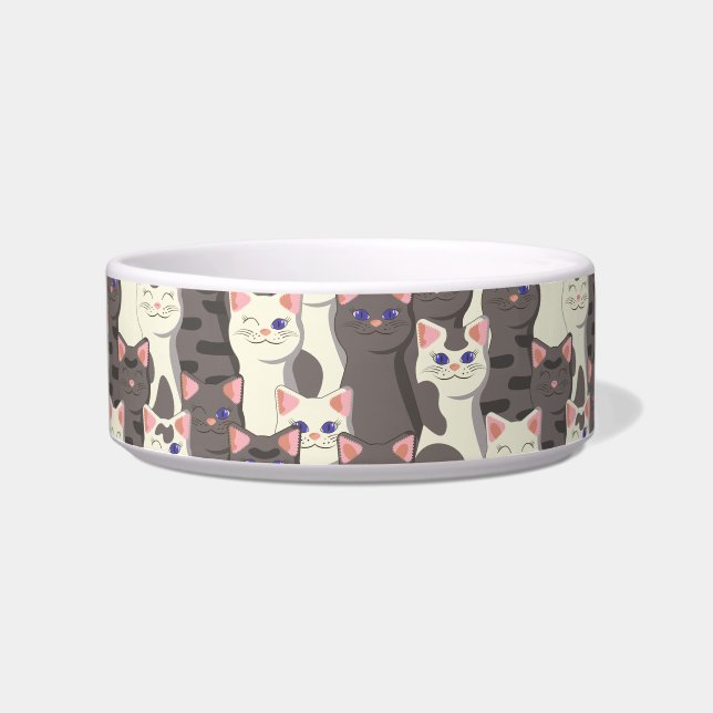 Tigela Padrão de gatos brancos e cinzas (Frente)