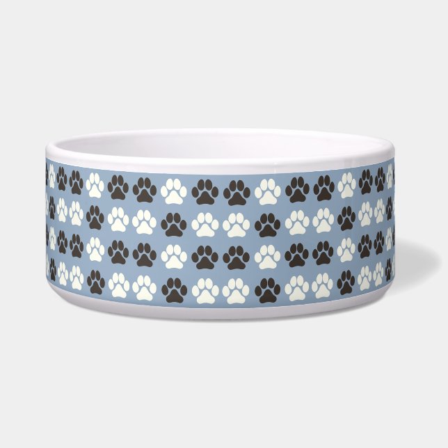 Tigela Padrão de Impressão de Pata Prata Azul (Frente)
