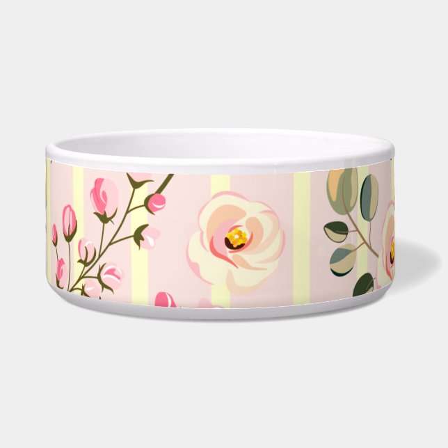 Tigela Padrão de Listras Florais Rosa Suave (Frente)