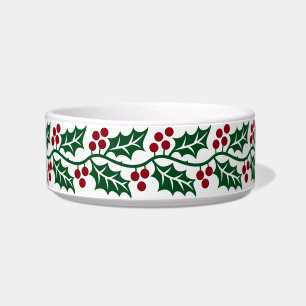 Tigela Padrão de Natal de Azevinho Verde e Frutas Vermelh