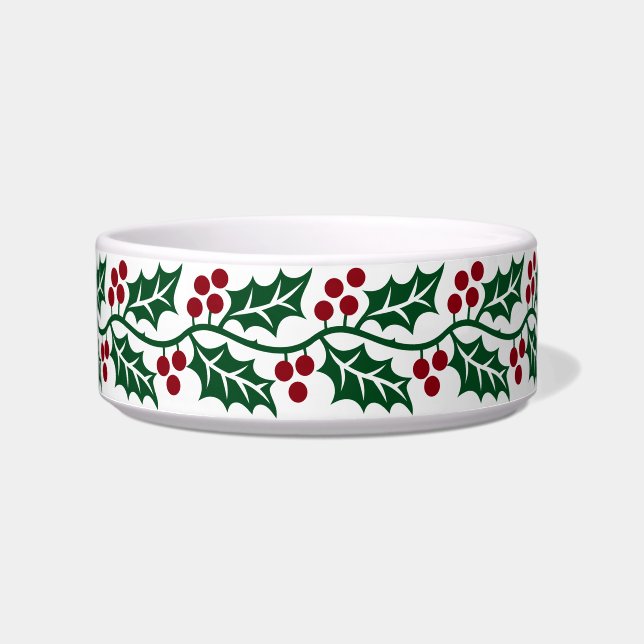 Tigela Padrão de Natal de Azevinho Verde e Frutas Vermelh (Frente)
