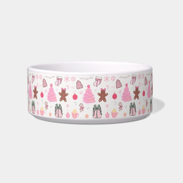 Tigela Padrão de Natal Rosa (Frente)