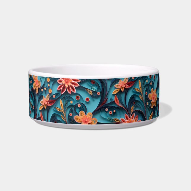 Tigela Padrão de papel floral sem costura Pet Bowl Cerâmi (Frente)