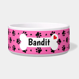 Tigela Padrão de Pata de Cachorro Preta Impressões e Cora