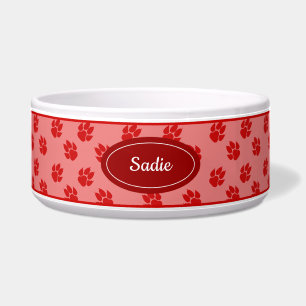 Tigela Padrão de Patinhas de Cachorro Vermelho com Nome P