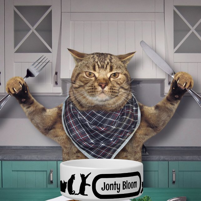 Tigela Padrão De Silhueta De Gato Preto Cinto Com Nome De (Criador carregado)