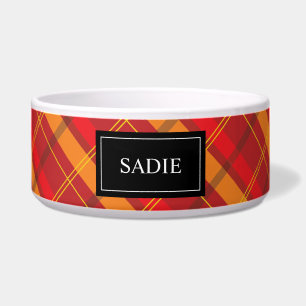Tigela Padrão De Tartan Vermelho E Laranja Com Nome De Pe