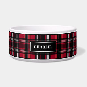 Tigela Padrão De Tartan Xadrez Vermelho E Preto Com Nome