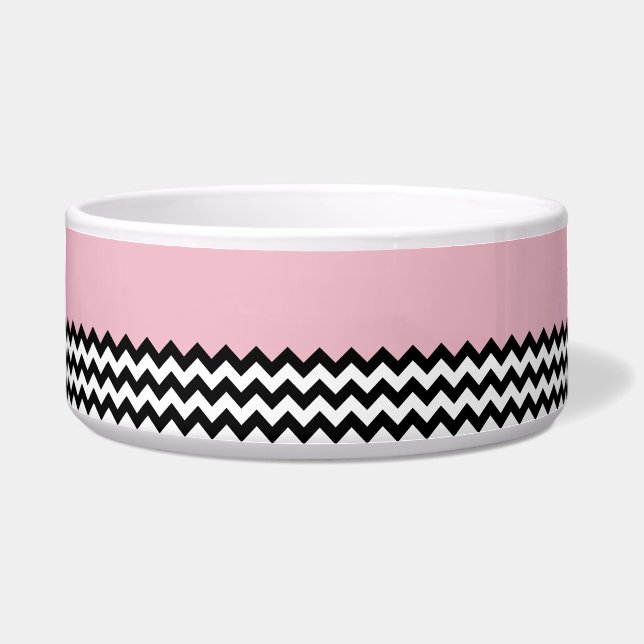 Tigela Padrão de ziguezague preto e branco, Chevron, rosa (Frente)