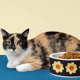 Tigela Padrão Floral Amarelo Dahlia em Preto