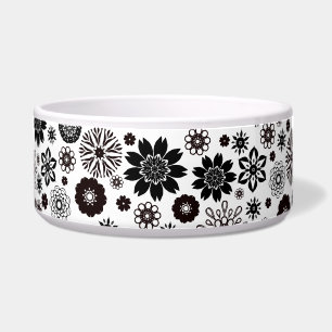 Tigela Padrão Floral Branco e Preto Moderno, Bonito e Div