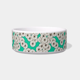 Tigela Padrão floral de Art Deco - branco em turquesa