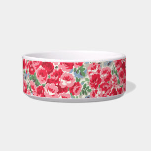 Tigela Padrão Floral de Rosa Vermelha Vintage para Pet