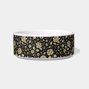 Tigela Padrão Floral Rosa Dourada Vintage em Preto