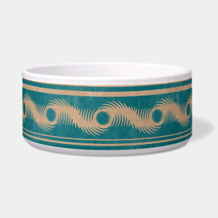 Tigela Padrão Geométrico de Espiral Teal e Caramelo risca