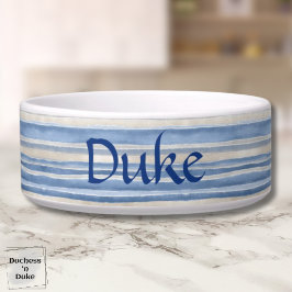 Tigela Padrão Moderno de Listras em Azul e Bege Pet