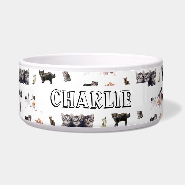Tigela Padrão personalizado com fotos de gatos e gatinhos (Frente)