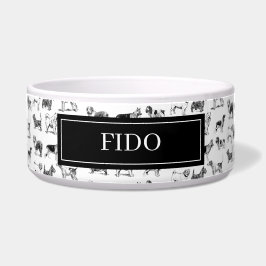 Tigela Padrão Personalizado de Cães Pretos e Brancos