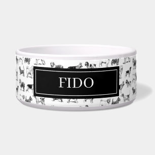 Tigela Padrão Personalizado de Cães Pretos e Brancos