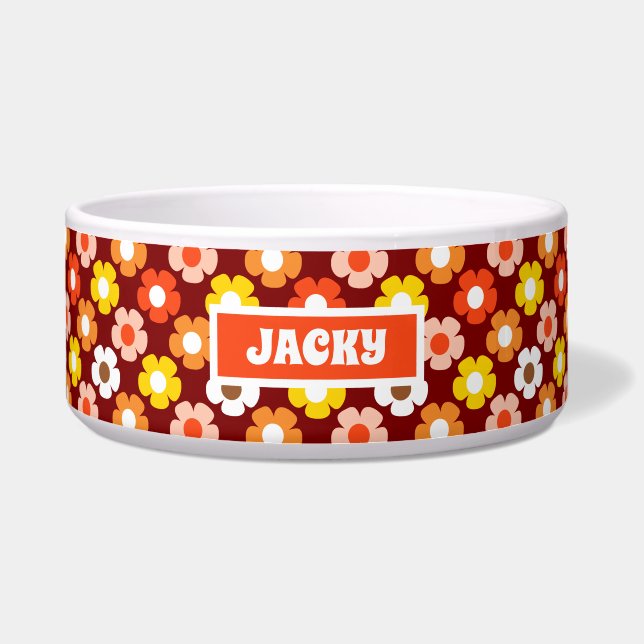 Tigela Padrão Vermelho das Flores de outono de Retro (Frente)