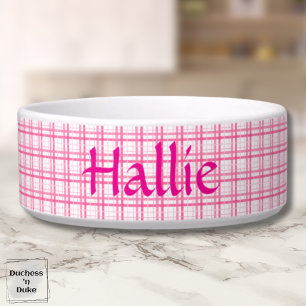 Tigela Padrão Xadrez Branco Rosa Pet