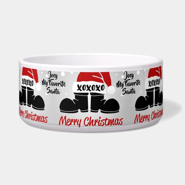 Tigela Papais noeis Boots/Red Boné Cerâmica Pet Bowl (Frente)