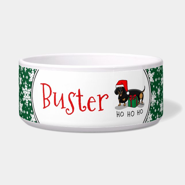 Tigela Papais noeis de Natal Dachshund (S preto e bronzea (Frente)