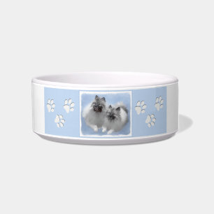 Tigela Par de Keeshond Pintura Original de Arte Animal