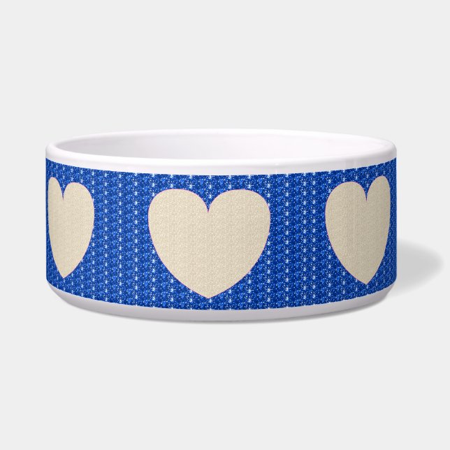 Tigela para Cachorro Azul Branco Coração Brilho (Esquerda)