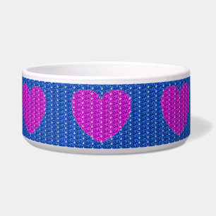 Tigela para Cachorro Azul Rosa Coração Brilho