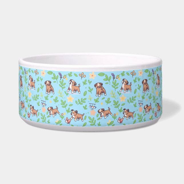 Tigela para cachorro Boxer com design floral de pr (Frente)