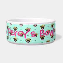 Tigela para cachorro com estampa de pug personaliz