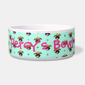 Tigela para cachorro com estampa de pug personaliz