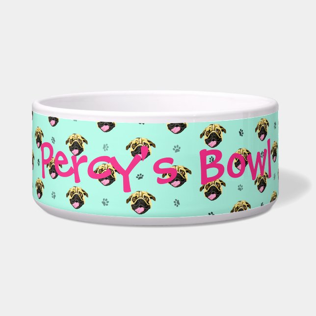 Tigela para cachorro com estampa de pug personaliz (Frente)