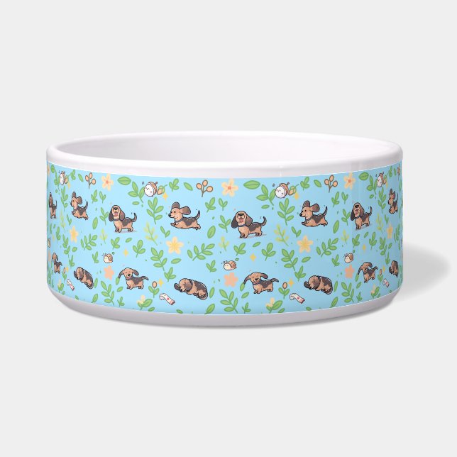 Tigela para cachorro Dachshund com design floral p (Frente)