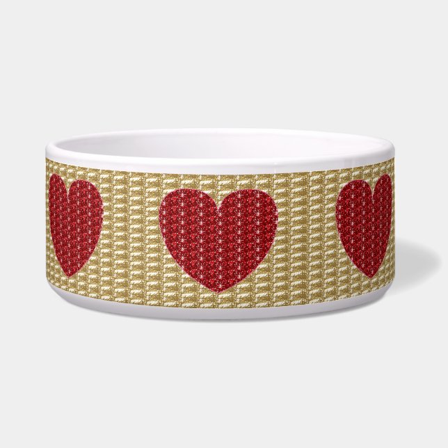 Tigela para Cachorro Dourada com Coração Vermelho  (Frente)