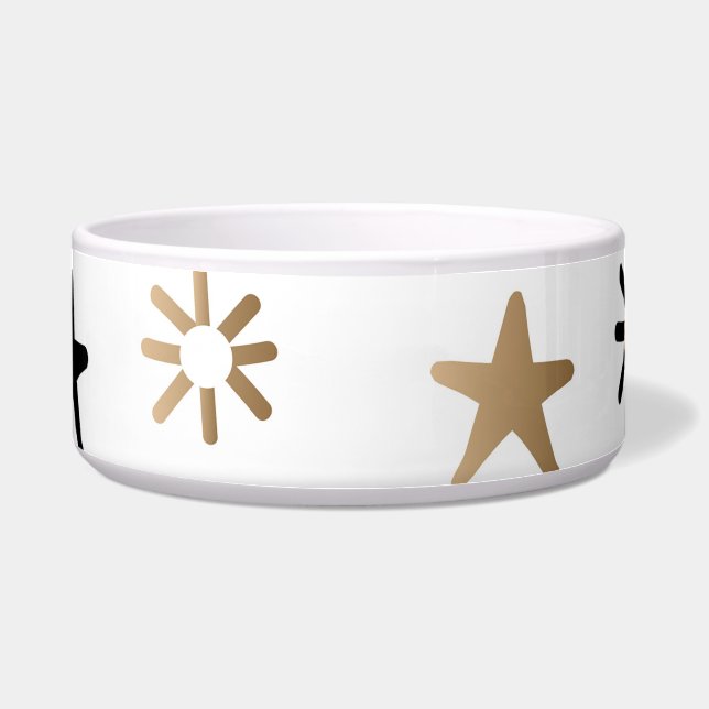 Tigela para Cachorro Estrelas Preto e Dourado (Frente)