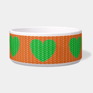 Tigela para Cachorro Laranja Verde Coração Brilho