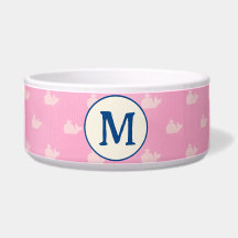 Tigela para Cachorro Monogramada Rosa e Branca Cos
