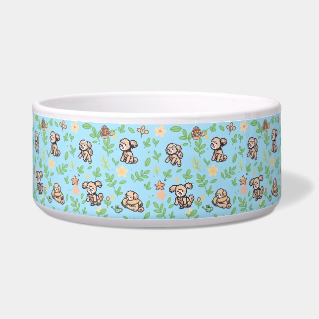 Tigela Para Cachorro Poodle Floral Fofa Alimentaçã (Frente)