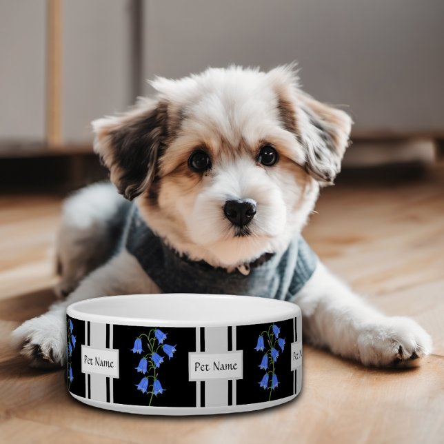 Tigela para cachorro preta e branca com campainhas (Criador carregado)